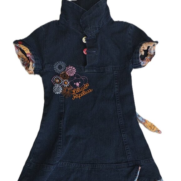 🌸 Lilica Ripilica Girls Denim Dress – Size 4 – Embroidered Floral - Picture 1 of 3